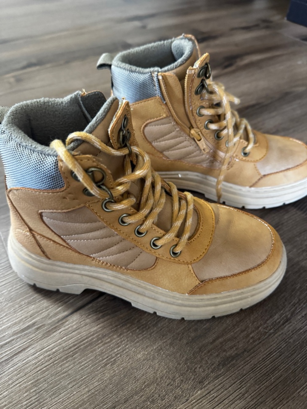 Zara Kids Tan and Light Gray High-Top Lace-Up Boots
